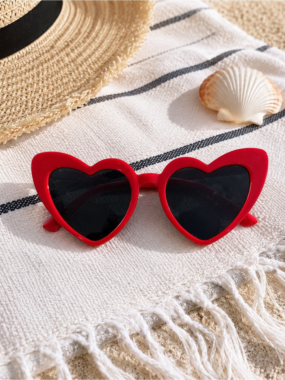 Red Heart-Shaped Sunglasses with Black Lenses